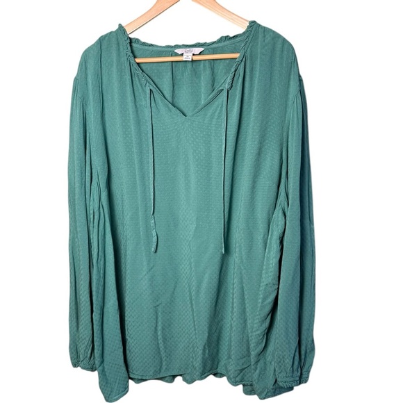 Croft & Barrow Women's Long Sleeve Light Green V-Neck Tie Blouse Size 4X - Picture 1 of 8